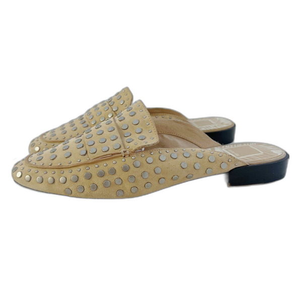 Dolce Vita Maura Leather Studded Mules Tan Leather Silver Studs Women's Size 8.5 - Picture 2 of 8